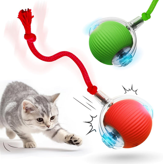 Interactive Cat Toy Ball, 2025 Upgraded Cat Toys for Bored Indoor Adult Cats, Self Rolling Interactive Dog Ball Toy, Automatic Smart Pet Toy Ball Kitten Toys (Red Green)