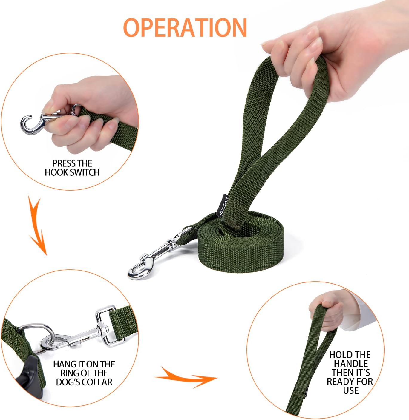 Strong Durable 6 ft Nylon Dog Training Leash, 1 Inch Wide Traction Rope, for Small and Medium Dog (Military Green, 6 Feet)