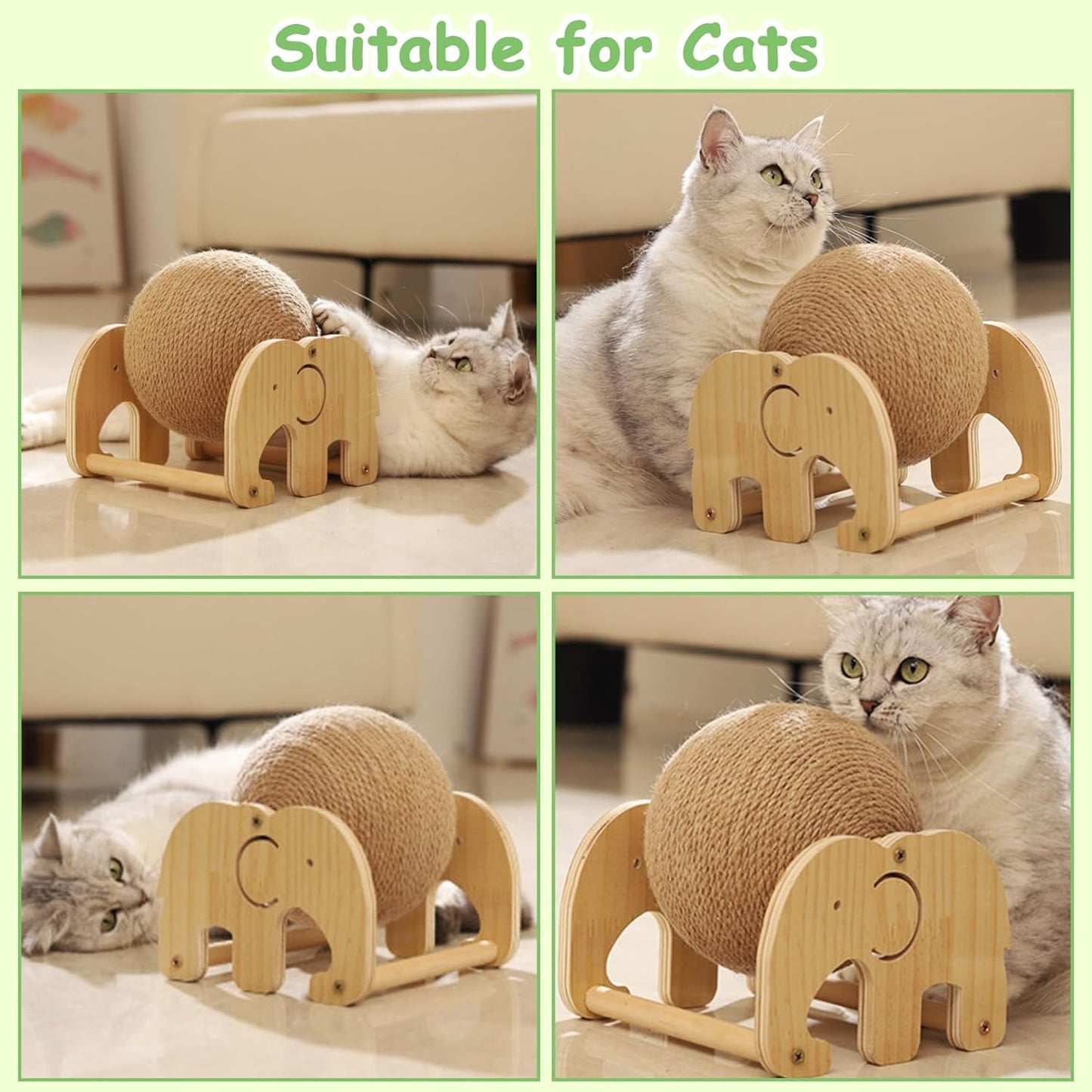 Fhiny Rabbit Scratch Toy, Natural Sisal Rabbit Scratching Ball Cute Sisal Rope Bunny Claw Scratcher Rotating Ball Interactive Toys Nail Scratching Post for Indoor Pets Kittens Ferrets Elephant Shape