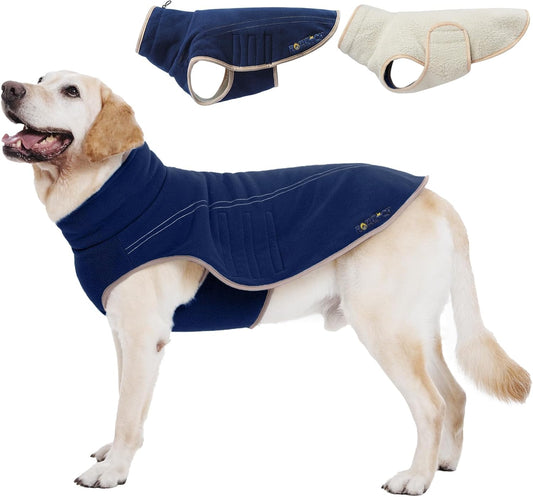 ROZKITCH Reversible Dog Fleece Vest with Harness Hole Super Warm Fleece Sherpa Sweater with Embroidery, Adjustable Double-Sided Plush Sweatshirt for Giant Breeds DarkBlue 5XL