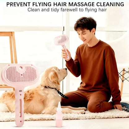 Pet Steam Brush for Cats and Dogs, 3 In 1 Steamy Cat Brush with Release Button and Tank, Anti-Static Pet Spray Hair Removal Comb, Rechargeable Dog Steam Comb for Furry (Pink)