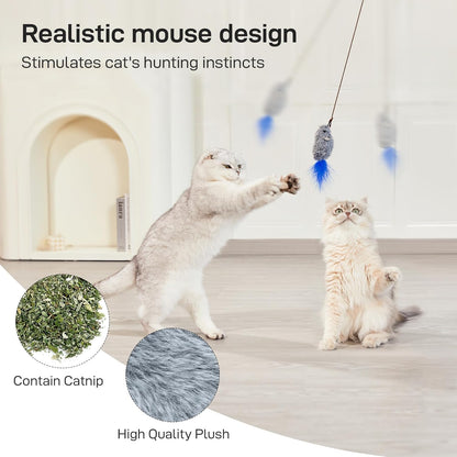 Potaroma Hanging Cat Mice Toys 3 Pcs with Squeaky Sound, Interactive Cat Teaser Retractable, Cat Toys Indoor Kitten Play Chase Exercise, Mental Physical Stimulation