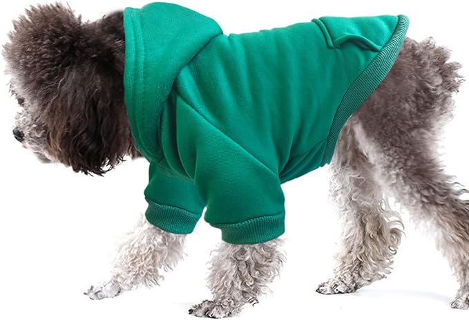 Jecikelon Winter Dog Hoodie Sweatshirts with Pockets Warm Dog Clothes for Small Dogs Chihuahua Coat Clothing Puppy Cat Custume (Green, XX-Small)