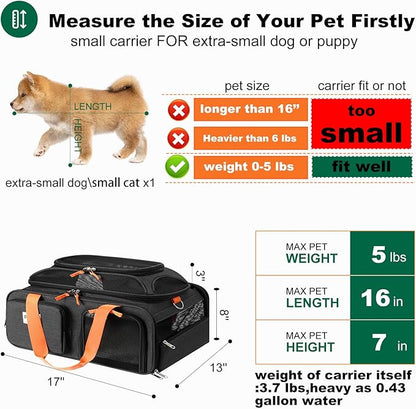 17x13x8 Frontier Allegiant Airlines Approved top Expandable pet Carrier for Extra-Small Dog/Small cat,Weight up to 5 lbs,Length Shorter Than 16''