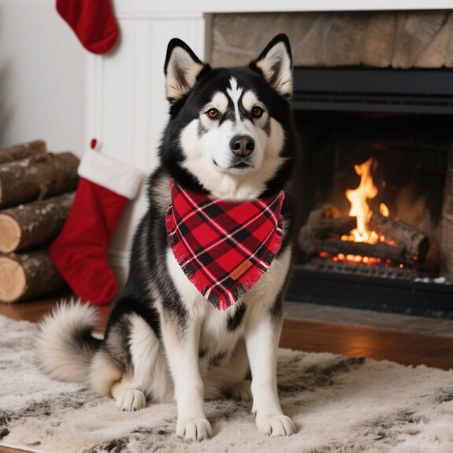 PTDECOR Christmas Dog Bandanas with Tassels Edges, 2 Pack Stylish Red Green Plaid Scarf Bibs, Premium Cotton Fabric, Reversible Triangle Christmas Bandanas for Medium Large Dogs Pets (Large)