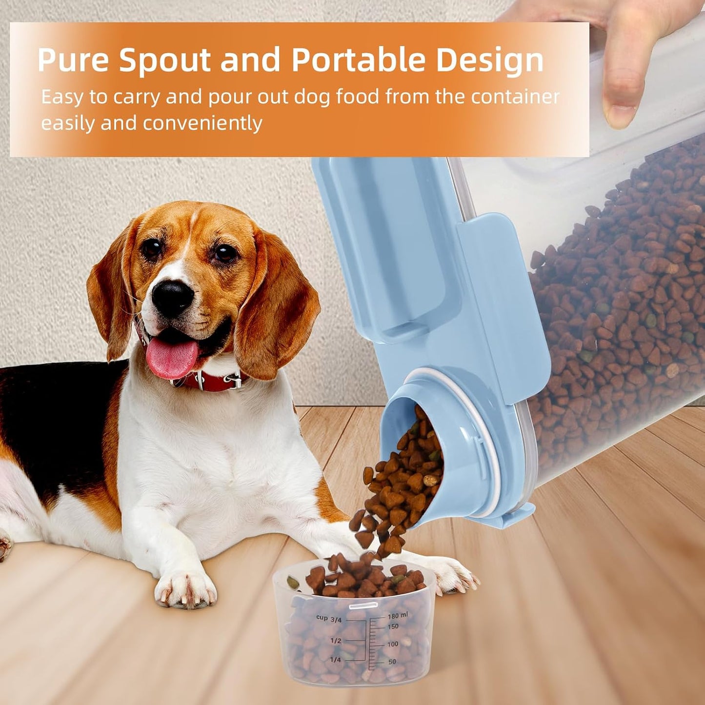 5-7Lbs Small Cat Dog Food Storage Containers BPA Free, Airtight Pet Food Storage Containers with Large Pour Spout/1 Measuring Cup/ 4 Safety Locks and double-layer silicone strip (Elegant Blue)