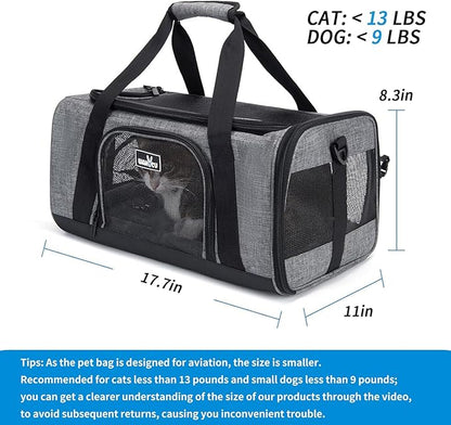 TSA Approved Pet Carrier for Small Cats Dogs, Travel Bag with Adequate Ventilation, 5 Mesh Windows, 3 Entrance, Locking Safety Zippers, Padded Shoulder and Carrying Strap, Small