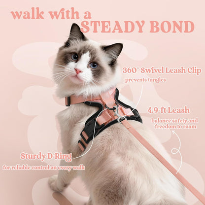 rabbitgoo Cat Harness and Leash for Walking, Escape Proof Soft Adjustable Vest Harnesses for Cats, Easy Control Breathable Reflective Strips Jacket, Light Salmon Pink, XS