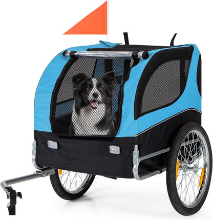 Dog Bike Trailer - HAPPAWS Dog Trailer for Bicycle, Cargo Cycle Trailers Wagon Cart Pet Bike Carrier w/ 3 Doors, Aluminum Wheels, Safety Flag, Easy to Connect&Disconnect, Collapsible to Store