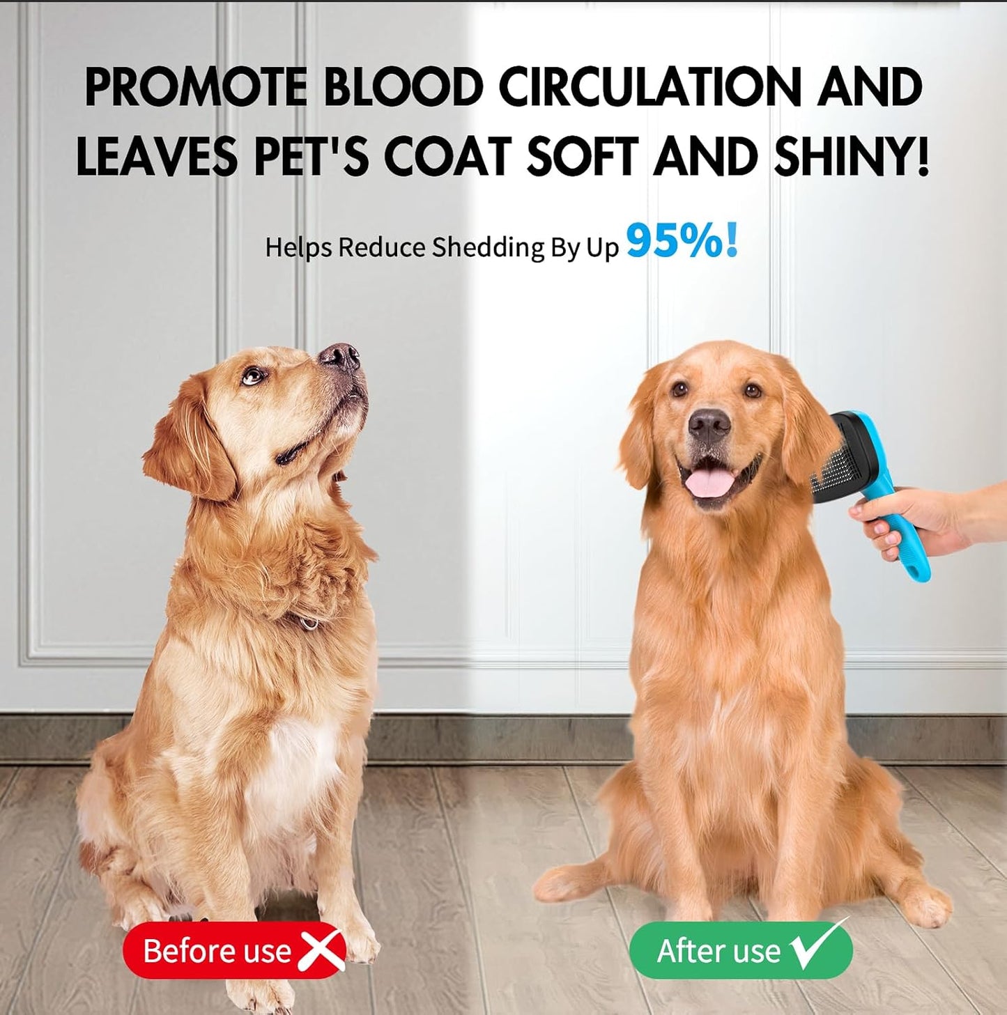 3 PCS Dog Grooming Brush Kit – Self Cleaning Slicker Brush for Shedding Short & Long Haired Dogs & Cats. Removes Loose Fur, Undercoat, Mats, Tangles for Small, Medium & Large Pets. Blue