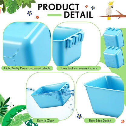 Maxdot 20 Pcs Cage Cups Chicken Feeder Waterer 16 oz Birds Feeders Hanging Bunny Cage Chicken Water Bowl for Pet Parrot Rooster Parakeet Gamefowl Poultry Pigeon Wire Hutch(Light Blue)