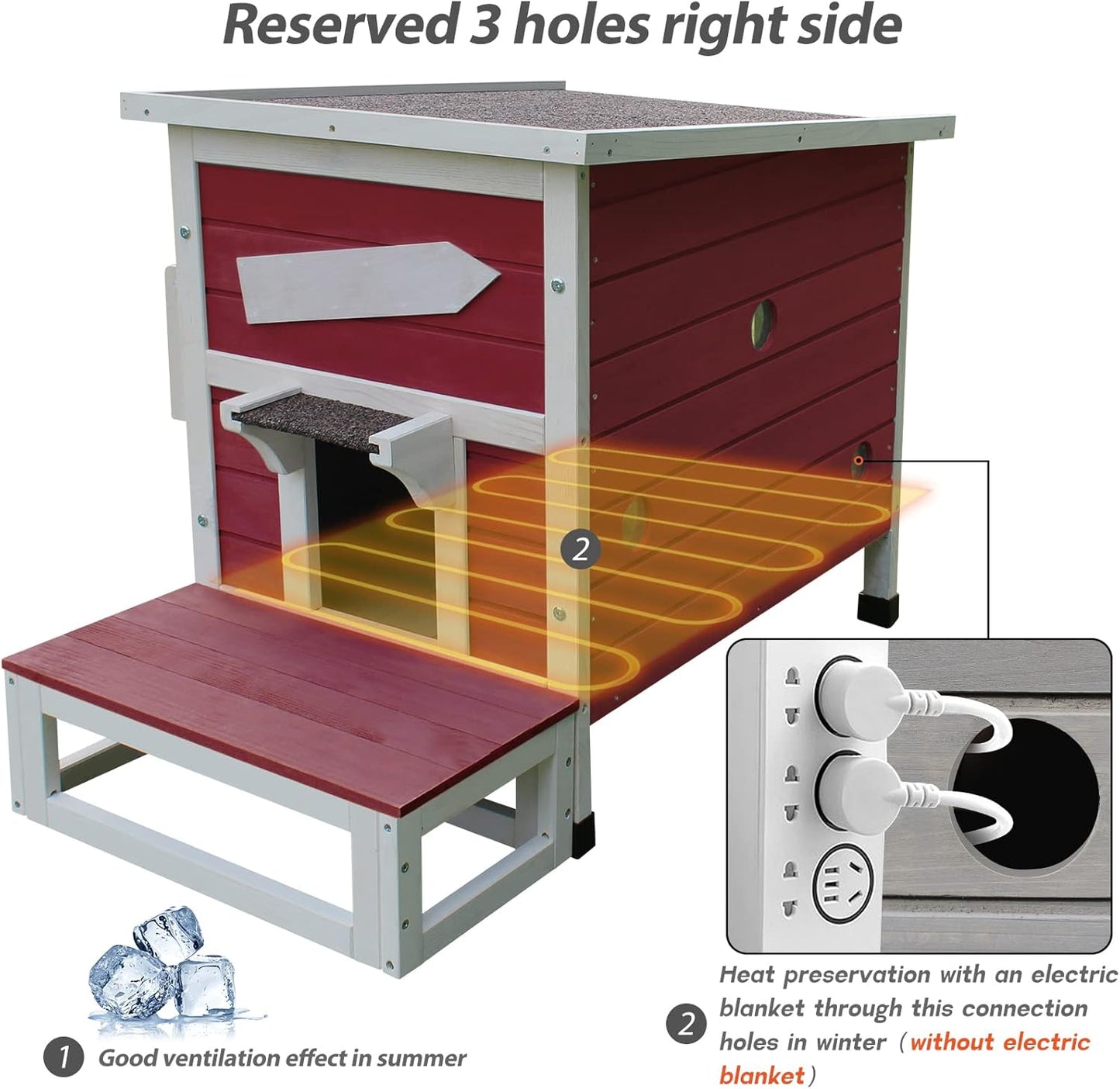 Rockever Outdoor Cat House, Large Outdoor Houses for Feral Cats Wooden Outside Cat Shelter Weatherproof with Escape Door-Red