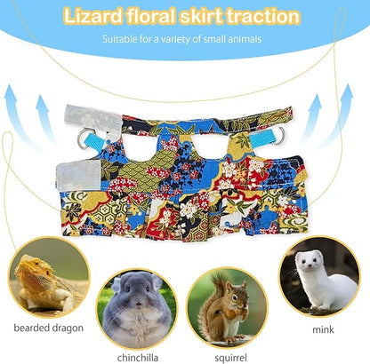 Lizard Harness Dress and Leash, Adjustable Hamster Ferret Harness and Leash Set, No-Pull Walking Vest for Lizard Small Animal Gecko Chameleon (flowercolor S
