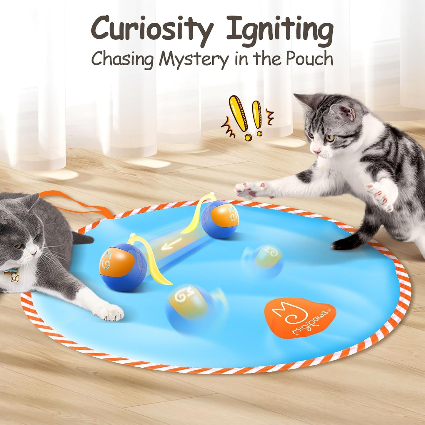 Migipaws Interactive Cat Ball Toy Set, Fun Tracker, Glowing Chase Ball with MystiChaser Pouch, Fluffy Tail, A Small Mice(Blue)