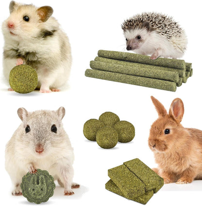 ERKOON 50Pcs Bunny Chew Toys, 100% Natural Timothy Hay Biscuit&Treats Sticks, Chew Toy for Teeth for Rabbit Chinchilla Guinea Pig Hamster Gerbil Squirrel, 17oz