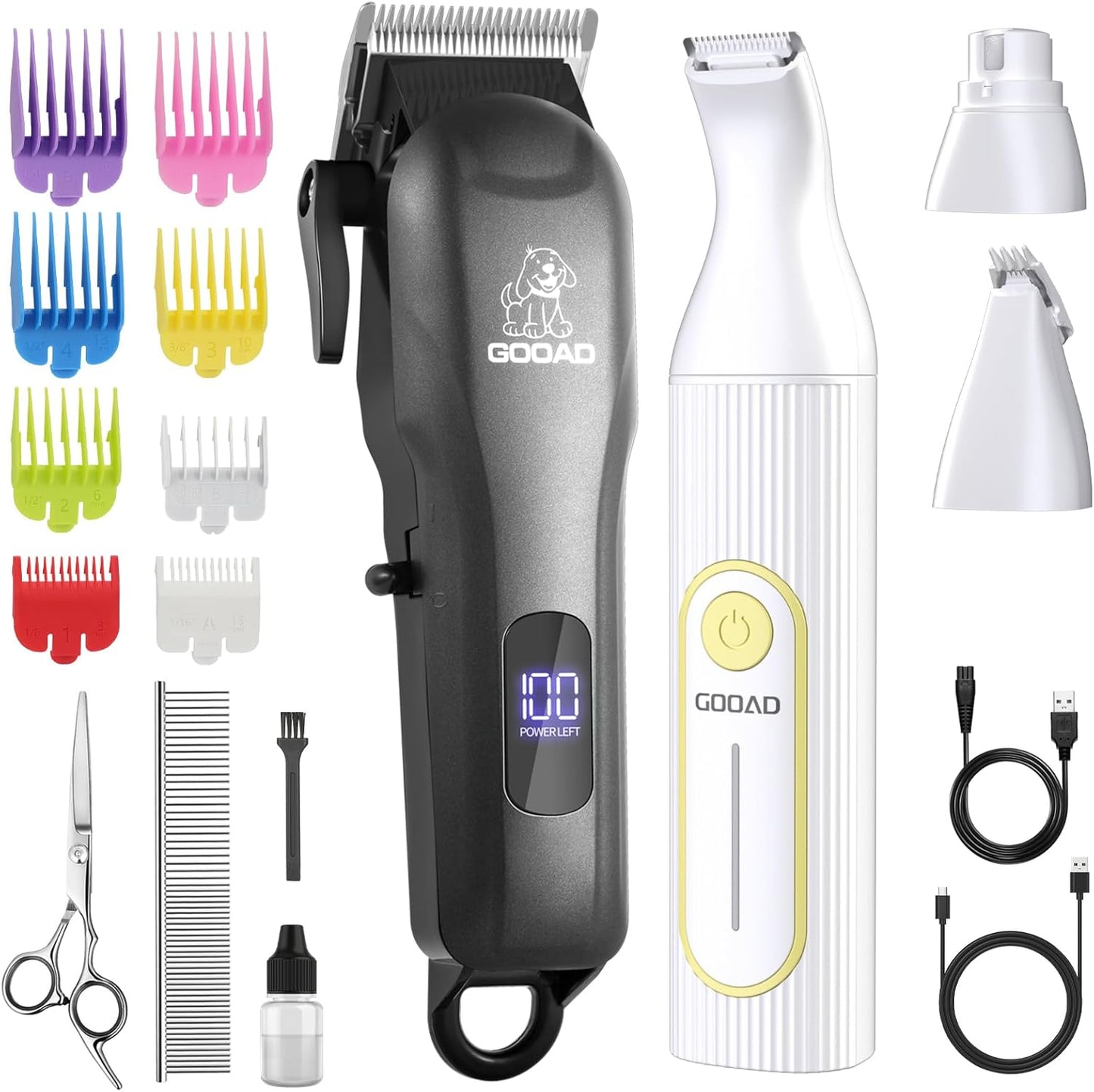 Dog Clippers for Grooming,Dog Grooming Kit for Heavy Thick Hair&Coats/Low Noise Rechargeable Cordless Pet Shaver with Paw Trimmer Nail Grinder/Hair Trimmer for Small & Large Cats