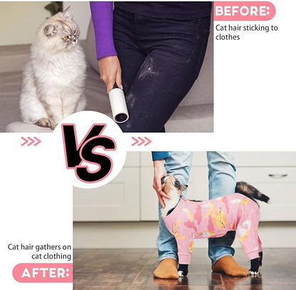 QBLEEV Cat Onesie for Cats After Surgery, Sticky Hair Cat Pajamas for Cats Only, Recovery Suit Shirt for Male Female, Full Body Long Sleeve Surgical Bodysuit, Stop Licking & Shedding