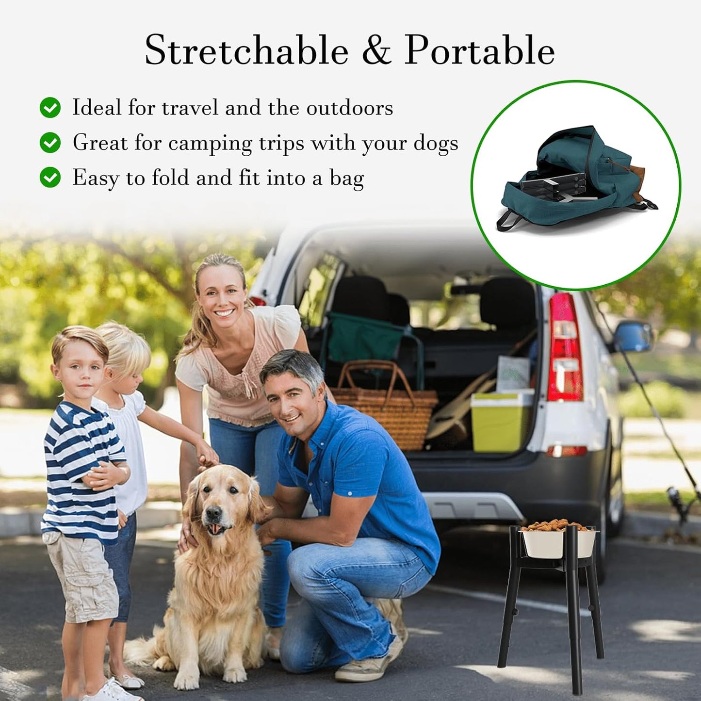 Dog Bowl with Stand for Large Dogs - Includes 61oz Bowls, Adjustable Height & Width Raised Dog Bowl Stand, Single Elevated Food Water Stand, 3 Height Adjust Holder