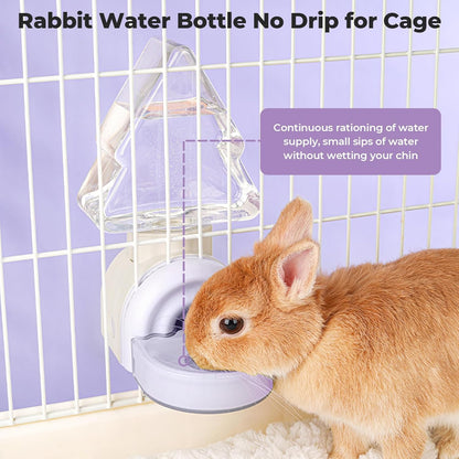 mini&moe Rabbit Water Dispenser - 17.6oz Guinea Pig Water Bottle No Drip for Cage Automatic Gravity Silent Hanging Bunny Water Dispenser with Floating Bowl for Hamster, Gerbils, Ferret, Chinchilla