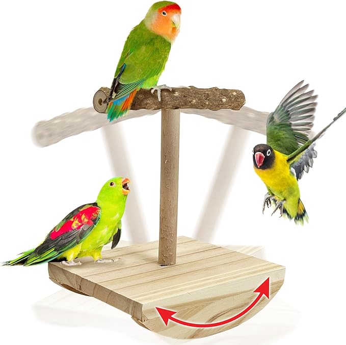 kathson Bird Training Stand, Parakeet Playground Bird Perch Platform Portable Tabletop Parrot Perch Cockatiel Stand perches T Shaped Conures Play Platform for Parakeets Conures Lovebirds Cockatiels