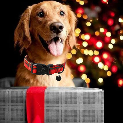 Christmas Dog Collar,Red Plaid Christmas Plaid Pet Collar with Quick Release,Adjustable Red Checkered Puppy Collars for Small Medium Large Dogs,S,Neck 10-16in