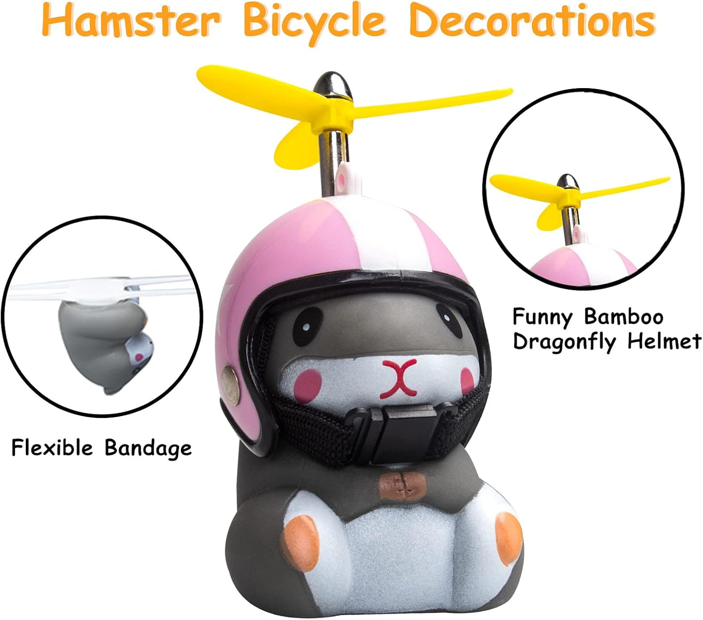 wonuu Duck Bike Bell with Light and Helmet Cute Hamster Bicycle Horn, Dashboard Decoration Hamster Toy Motorcycle Bike Bells Rubber Duck Car Dashboard Decorations (Pink&Star-Hamster)