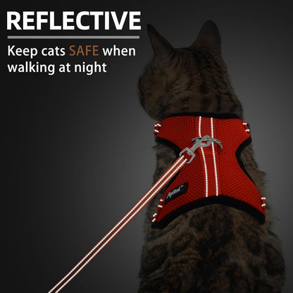 PUPTECK Cat Harness and Leash Set Escape Proof, Reflective Adjustable Soft Mesh Kitten Vest Harness for Walking Travel, Orange, S