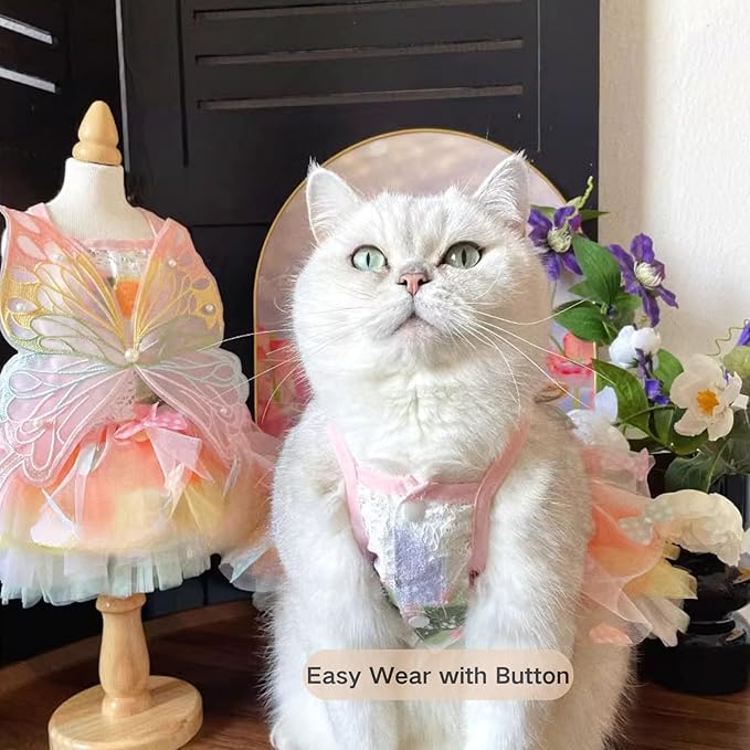 Cat/Small Dog Pretty Fairy Costume Clothing - Cute Dress Outfit for Spring Halloween Christmas Girl Party (XS)