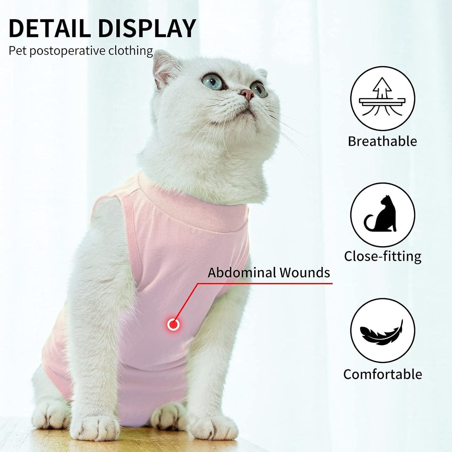 Kitten Onesies,Cat Recovery Suit for Abdominal Wounds or Skin Diseases,After Surgery Wear Anti Licking Wounds,Breathable E-Collar Alternative for Cat Pink S