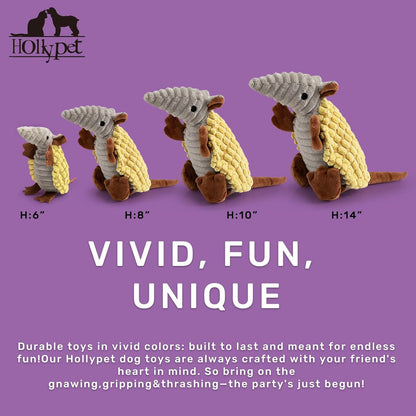 Hollypet Plush Dog Squeaky Toy Stuffed Armadillo Animal Pet Puppy Chew Toys with Clean Teeth for Small Medium Large All Breed Sizes Dogs, Yellow, 8 in