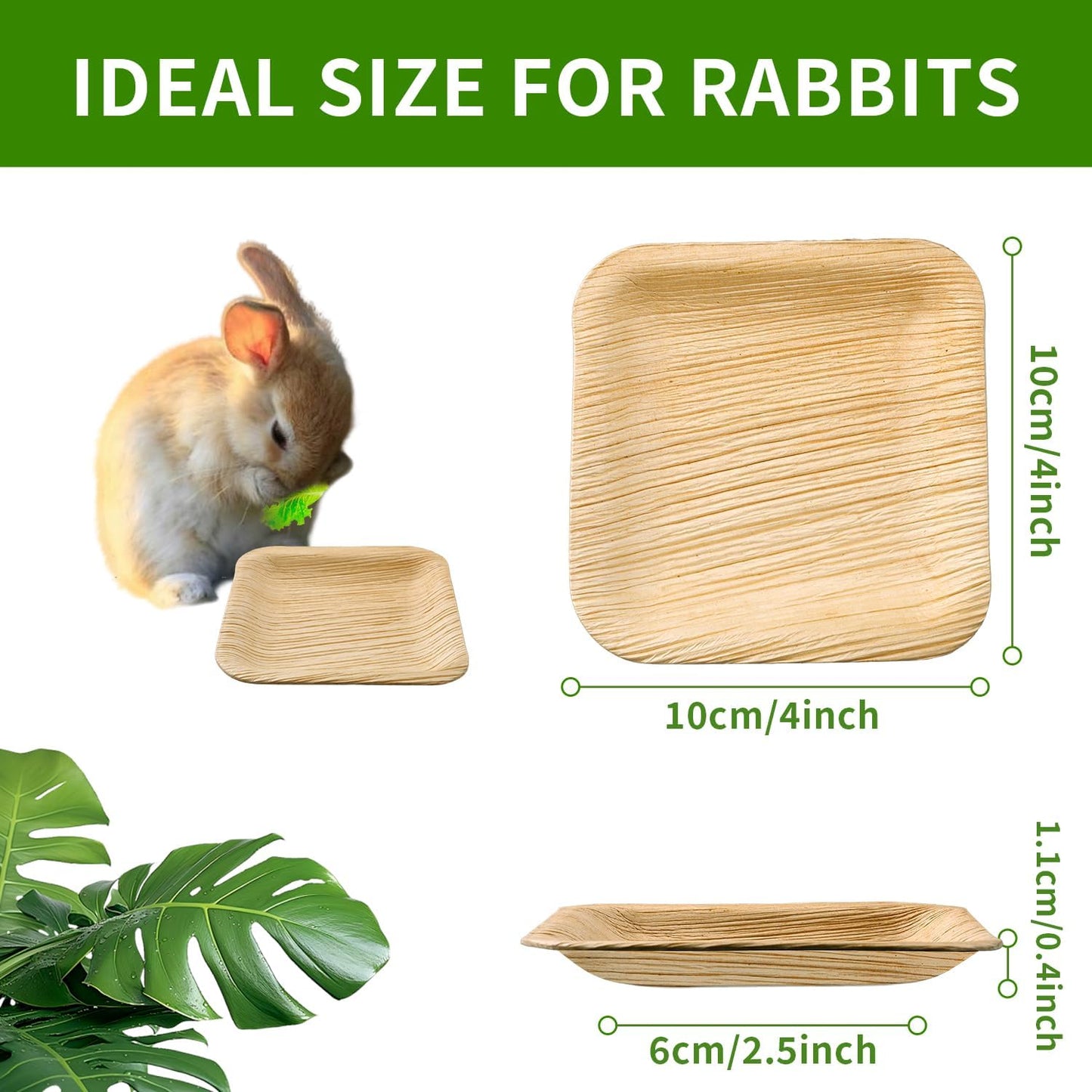 25 Pcs Disposable Palm Leaf Bowls 4 inch Bowl for Rabbits, Compostable Like Bamboo Bowls Disposable Bowl Bunny Chew Toys Chewable Dish for Rabbits,Bunnies,Hamsters,Parrot