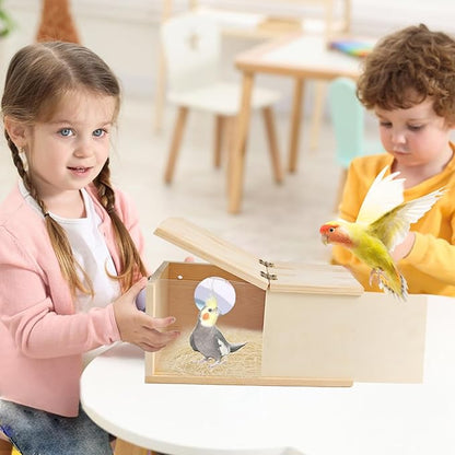 PINVNBY Wooden Bird Nesting Box with Transparent Visual Window,Parakeet Nest Breeding Box with Detachable Board Acrylic Cockatiel House for Budgie Lovebird Conure Parrot (L)