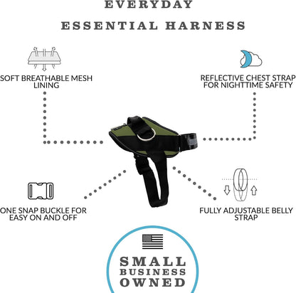 ShawnCo Essential Dog Harness, No-Pull Pet Vest with 3 Leash Clips, No Choke, Reflective, Adjustable and Padded, for Easy Walking and Training for Small, Medium and Large Dogs (Olive Green, L)