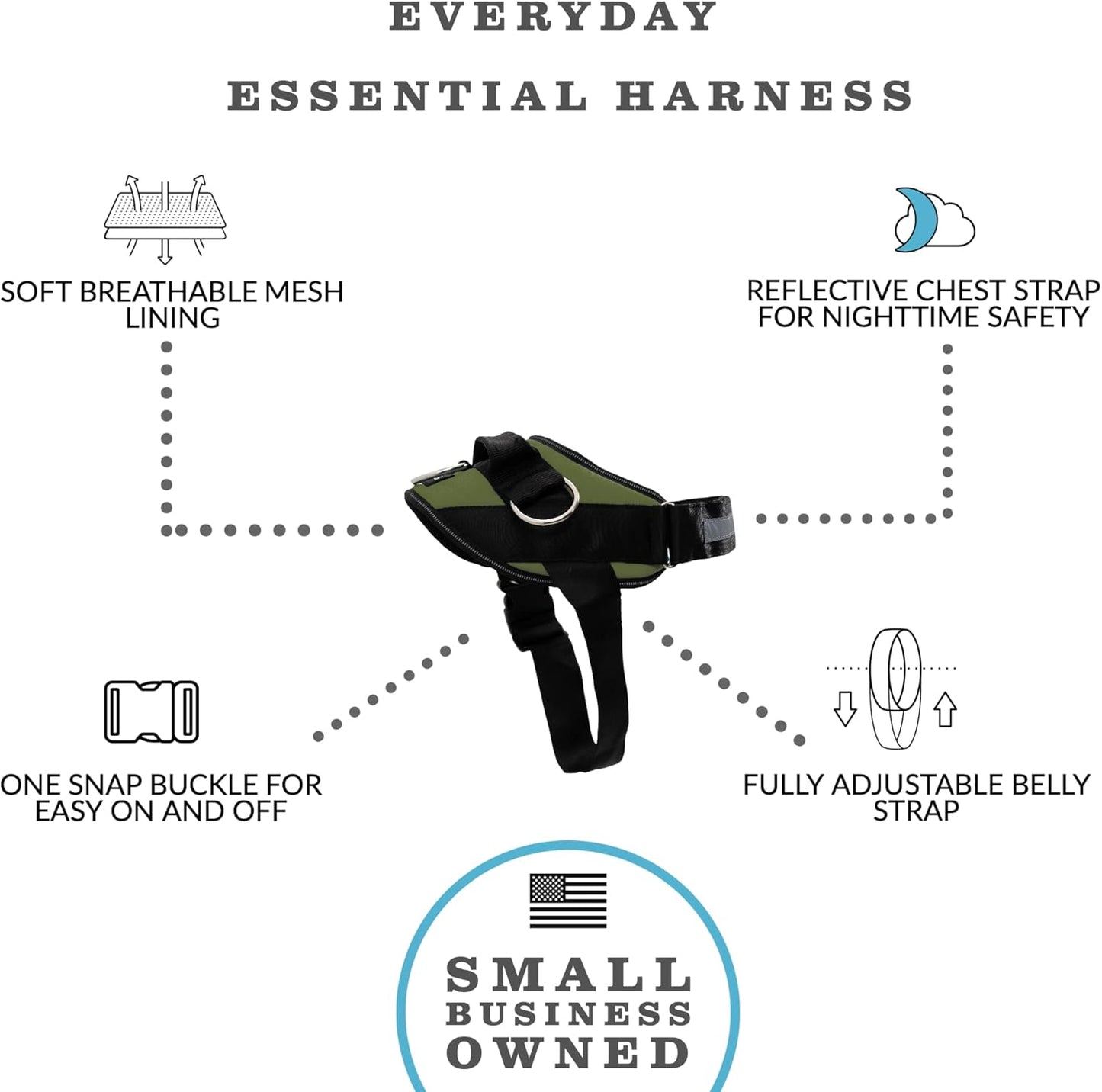 ShawnCo Essential Dog Harness, No-Pull Pet Vest with 3 Leash Clips, No Choke, Reflective, Adjustable and Padded, for Easy Walking and Training for Small, Medium and Large Dogs (Olive Green, XL)