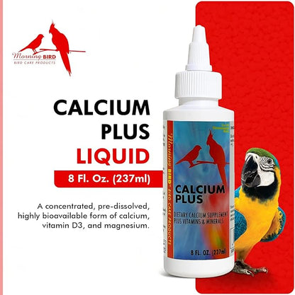 Morning Bird Calcium Plus Liquid for Birds – Bird Vitamins for Strong Eggshells, Healthy Bones, and Baby Bird to Support Growth, Breeding, and Wellness for All Birds 8 Fl Oz
