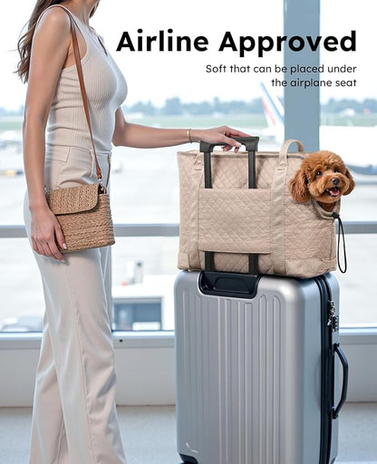 Pecute Dog Purse Carrier, Dog Carrier with Pockets for Small Dogs, Fits Dogs 7 lbs to 13 lbs, Cat and Puppies Tote Bag, Outing, Travel, Vet, XL,16.9" L x 7.9" W x 13.8" H, Khaki