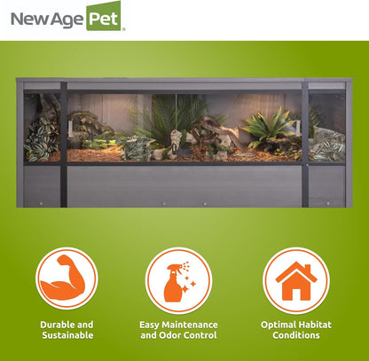 New Age Pet ECOFLEX 60-Inch Mojave Reptile Lounge in Grey- Durable, Moisture-Resistant Wood Plastic Composite Habitat with Vented Side Panels, Removable Sliding Glass Doors & Lock