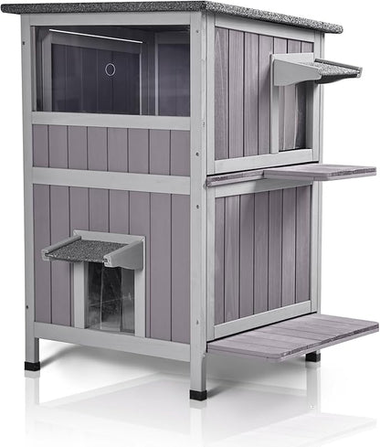 GUTINNEEN Outdoor Cat House Weatheproof Feral Cat Shelter Wooden Cat Condo for Winter with Escape Doors（AIR14）
