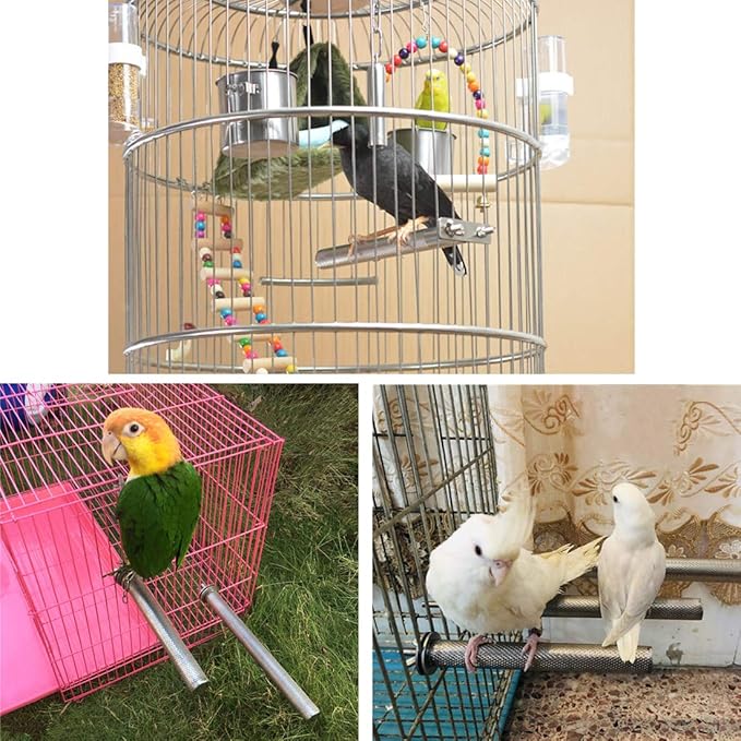 Bird Perch Stainless Steel Stand Parrot Rod Grinding Claws Trimming Beak Nails Grinding Stick Exercise Platform for Parakeet Cockatiel Conure African Grey Macaw Finch Bird Cage Accessories (M)