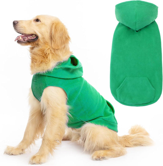 EXPAWLORER Dog Hoodie Fleece Sweater Vest, Hooded Dog Sweatshirt Fall Winter Pet Clothes with Leash Hole, Sleeveless Warm Cozy Puppy Clothing for Cat Small Medium Large Dogs Girl Boy, Green XL
