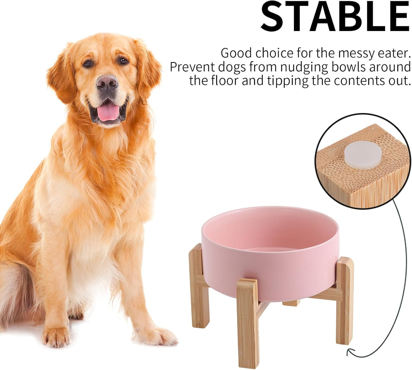 Pink Elevated/Raised Dog Bowl Ceramic for Medium Large Sized Breed,Dog Food Water Bowl with Stand,8 in 7.6 Cups Non Slip Heavy Weighted