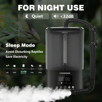 Coospider 5L Reptile Fogger Humidifier, Automatic Humidifiers for Reptiles Tank, Terrarium Humidifiers with Timer and Humidity Control, Reptile Misting System for Reptiles Amphibians Herps Vivarium