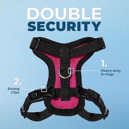 Voyager Step-in Lock Adjustable Cat Harness w. Cat Leash Combo Set with Neoprene Handle 5ft - Supports Small, Medium and Large Breed Cats by Best Pet Supplies - Fuchsia/Black Trim, XXXS