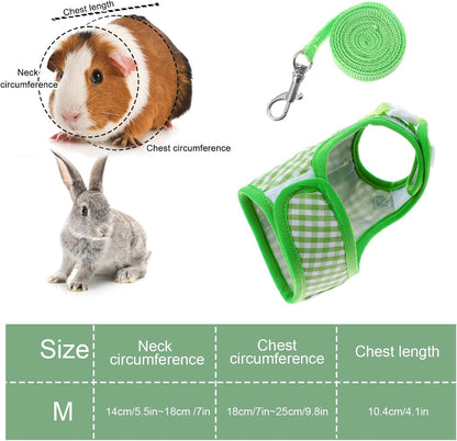 Guinea Pig Harness and Leash,Adjustable Guinea Pig Harness,Elastic Guineas Pigs Leash and Harnes,Ideal for Pet Hamster Squirrel Animals & Safe Pet Supervision(Green Plaid)
