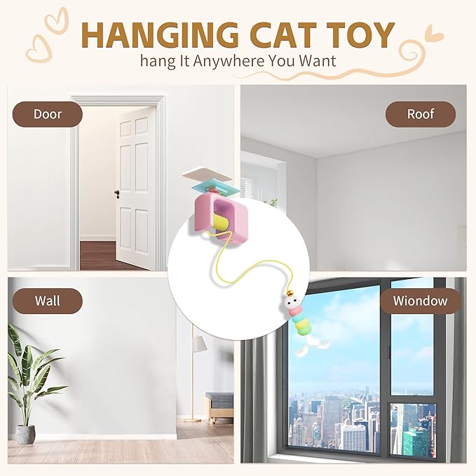 Interactive Automatic Cat Toy for Indoor Cats - Automatic Electric Door Hanging Cat Toy - Automatic Play Chase Exercise Feather Toys for Bored Indoor Adult & Kitten Cats