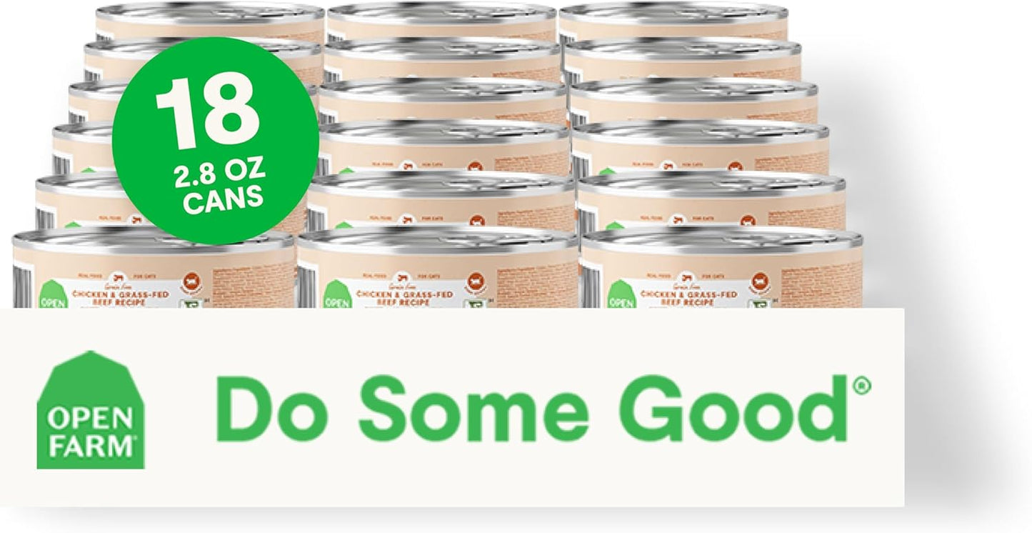 Open Farm Canned Cat Food, Pate for Complete & Balanced Nutrition, Grain Free and Legume-Free Wet Cat Food, Chicken & Beef Recipe, 2.8oz Cans (Case of 18)