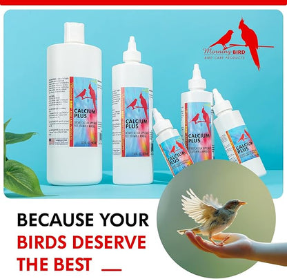 Morning Bird Calcium Plus Liquid for Birds – Bird Vitamins for Strong Eggshells, Healthy Bones, and Baby Bird to Support Growth, Breeding, and Wellness for All Birds 16 Fl Oz