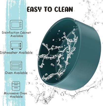 SPUNKYJUNKY 15° Slanted Ceramic Dog and Cat Bowl with Wooden Stand, Tilted Bulldog Food and Water Bowl No Slip Non-Spill for Cats Medium Dogs Big Face Pets 13.5 OZ (1.7 Cups, Green × 2)