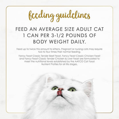 Purina Fancy Feast Chicken and Beef Classic Pate Collection Grain Free Wet Cat Food Variety Pack - (Pack of 24) 3 Oz. Pull-Top Cans
