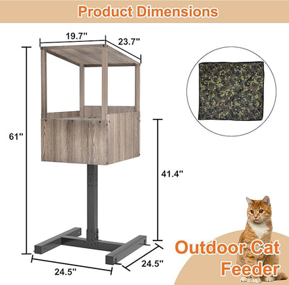 Outdoor Cat Feeding Station, Weatherproof Elevated Feral Cat House and Shelter for Outdoor Feeder Use